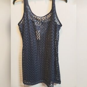 Sand & Spirit NWT Navy Sheer Crochet Style Beach Cover-up, Large